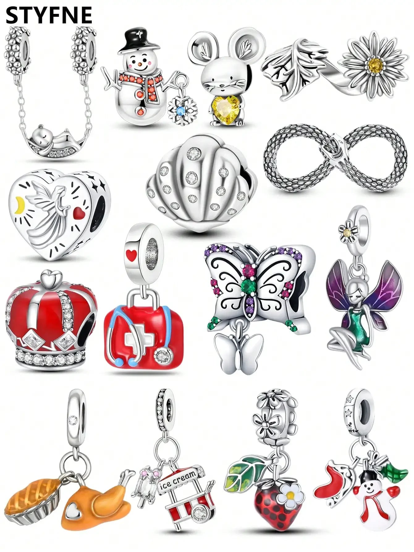 Cute little bear mouse  snowman Beads Charm Silver Plated Fit Charms Silver 925 Original Bracelet for Jewelry Making DIY Charm