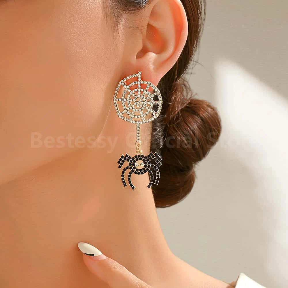 Funny Halloween Jewelry Women's Rhinestone Spider Web Dangle Earrings Party Prom Holiday Gift Accessories