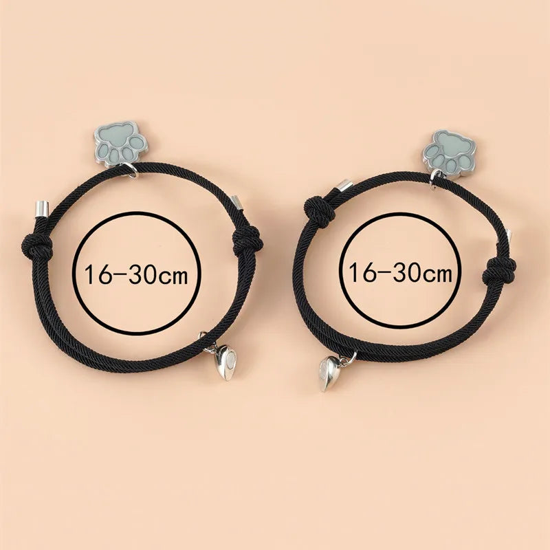 2pcs magnetic couple heart bracelet for men friendship lover jewelry glow in the dark pet dog cat animal paw bracelets For women