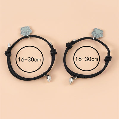 2pcs magnetic couple heart bracelet for men friendship lover jewelry glow in the dark pet dog cat animal paw bracelets For women