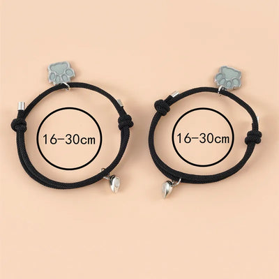 2pcs magnetic couple heart bracelet for men friendship lover jewelry glow in the dark pet dog cat animal paw bracelets For women