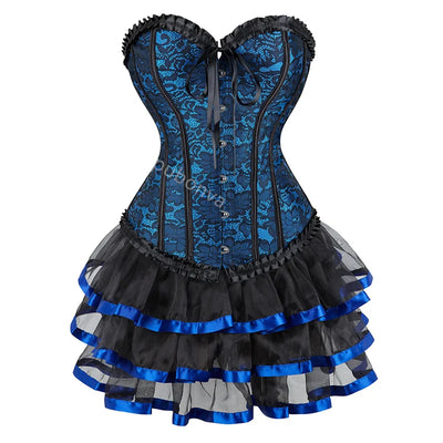 Corset Dress Tutu Skrits Set Overbust With Lace Costume Party Sexy Burlesque Ladies Outfit Plus Size Gothic Halloween Red Black - The world bestselling 