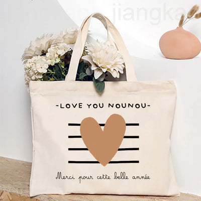 Love You Nanny Thank You for This New Year Print Women Tote Bag Shopping Bags Female Shoulder Bag Travel Handbag Gift for Nounou