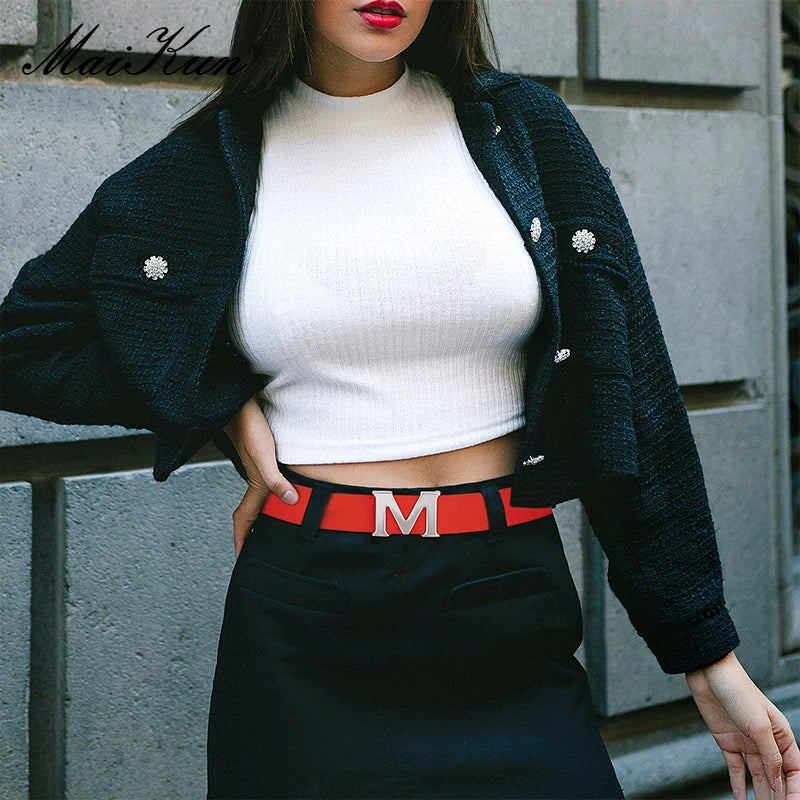 Maikun Women’s Leather Belts Removable Letter M Plate Buckle  High Quality PU Leather Belt  For Jeans Dress Halloween - The world bestselling 