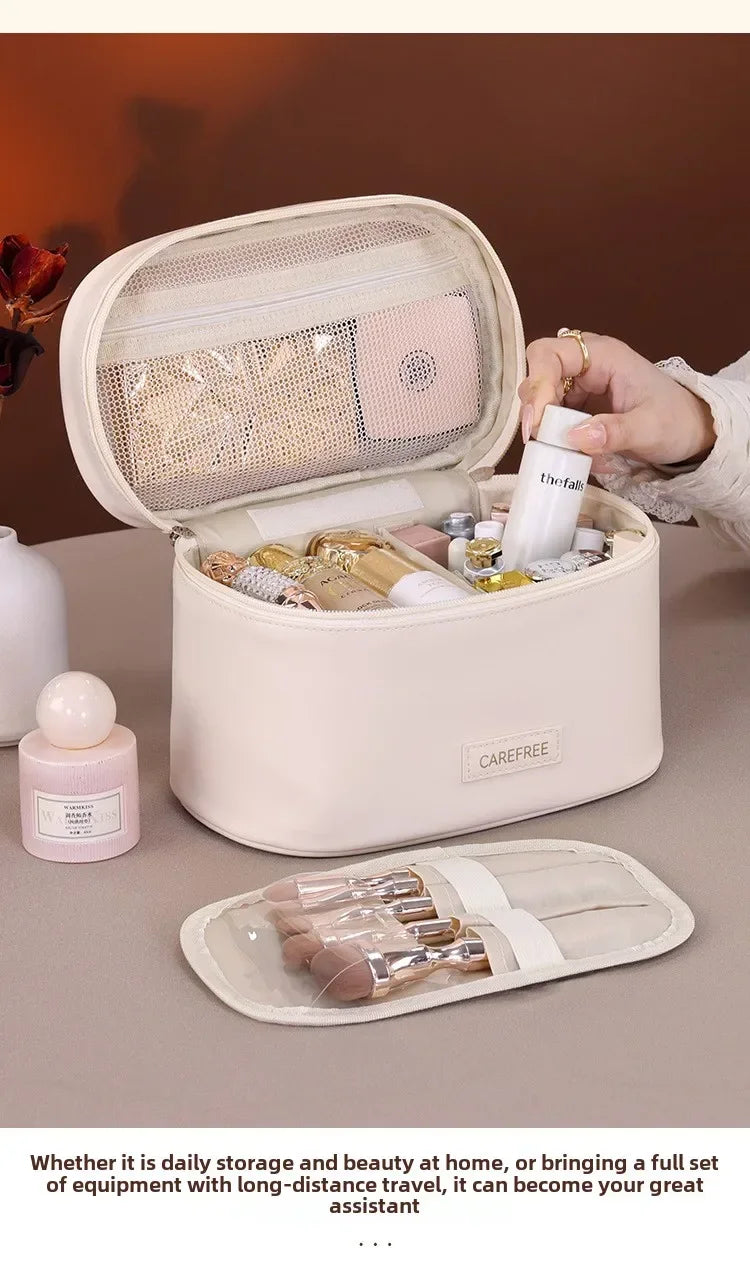 Portable Makeup Brush Organizer Foldable Multi-Pocket Cosmetic Bag for Women, Perfect for Travel, Daily Use & Bathroom Storage