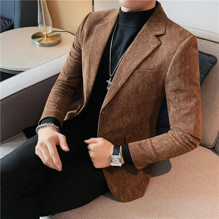 Man Suits and Blazers Single Breasted New In Coats Clothing Handsome Elegant Corduroy Jacket for Men Spring Clothes Fashionable - The world bestselling 