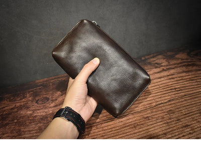 ROOG Men's Genuine Leather Clutch High Quality Long Wallet Women's Luxury Mobile Phone Bag Credit Card Holder Purse Wrist Bags