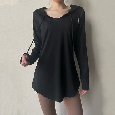 Women's Sports Wear for Fitness Running Hooded Long Sleeve Gym Woman Sport Shirt Yoga Top Breathable Gym Yoga Loose Shirts - The world bestselling 