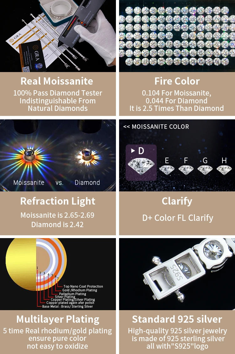 Luxury Full Moissanite Diamond Rings For Women Original 925 Sterling Silver Jewelry 18k Gold Plated Lady's Rings