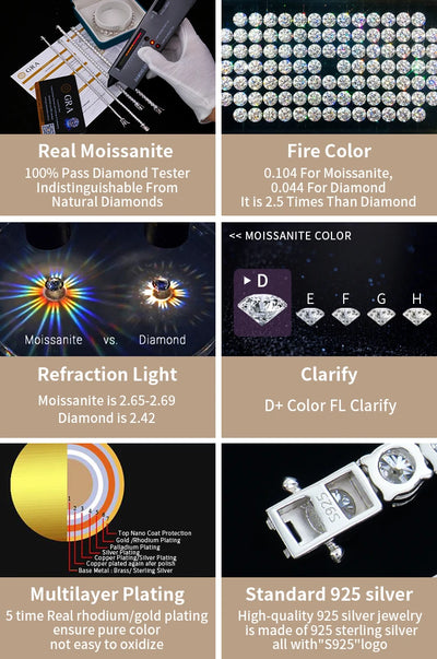 Luxury Full Moissanite Diamond Rings For Women Original 925 Sterling Silver Jewelry 18k Gold Plated Lady's Rings