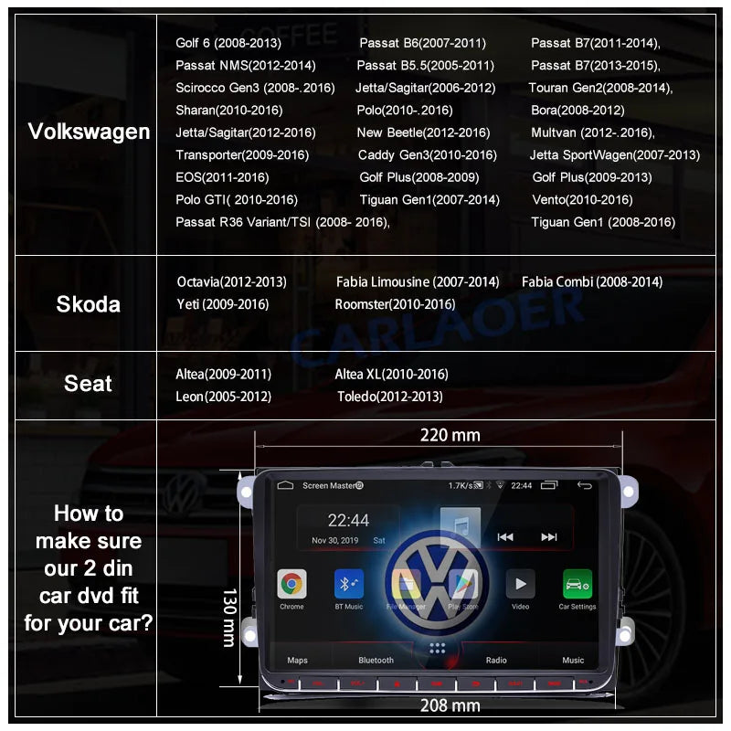 Car Android For VW Volkswagen Golf Polo Tiguan Passat b6 SEAT leon Skoda yeti Octavia Multimedia player 2 Din Car Radio CarPlay
