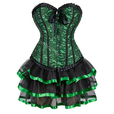 Corset Dress Tutu Skrits Set Overbust With Lace Costume Party Sexy Burlesque Ladies Outfit Plus Size Gothic Halloween Red Black - The world bestselling 