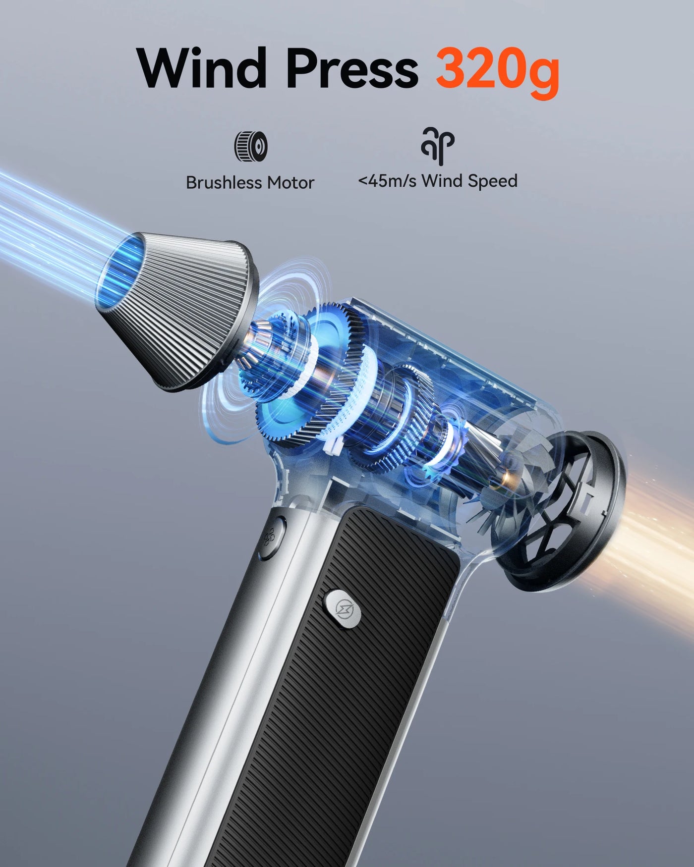 WOLFBOX MF200 Electric Air Duster Air Blower-320g Wind Pressure, Rechargeable 3-Gear Brushless Motor for Car/PC/Home/Outdoor