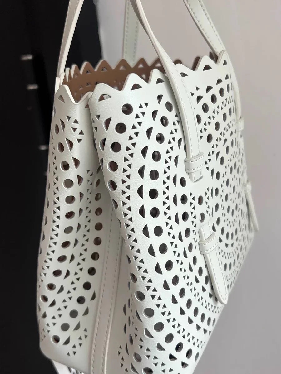 Women's Designer Brand Luxury Round Wave Large Capacity Shopping Tote Handbag Carved Basket Lady Shoulder Crossbody Mother Bag