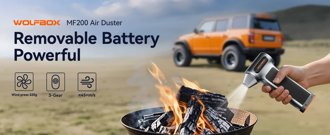 WOLFBOX MF200 Electric Air Duster Air Blower-320g Wind Pressure, Rechargeable 3-Gear Brushless Motor for Car/PC/Home/Outdoor