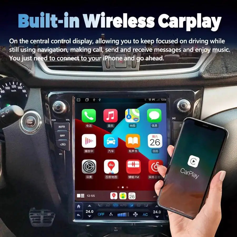 DSP Carplay Vertical Screen For Nissan X-Trail Xtrail X Trail T32 Qashqai J11 2012 - 2025 Navi 12.1" Android 15 Car Radio Stereo