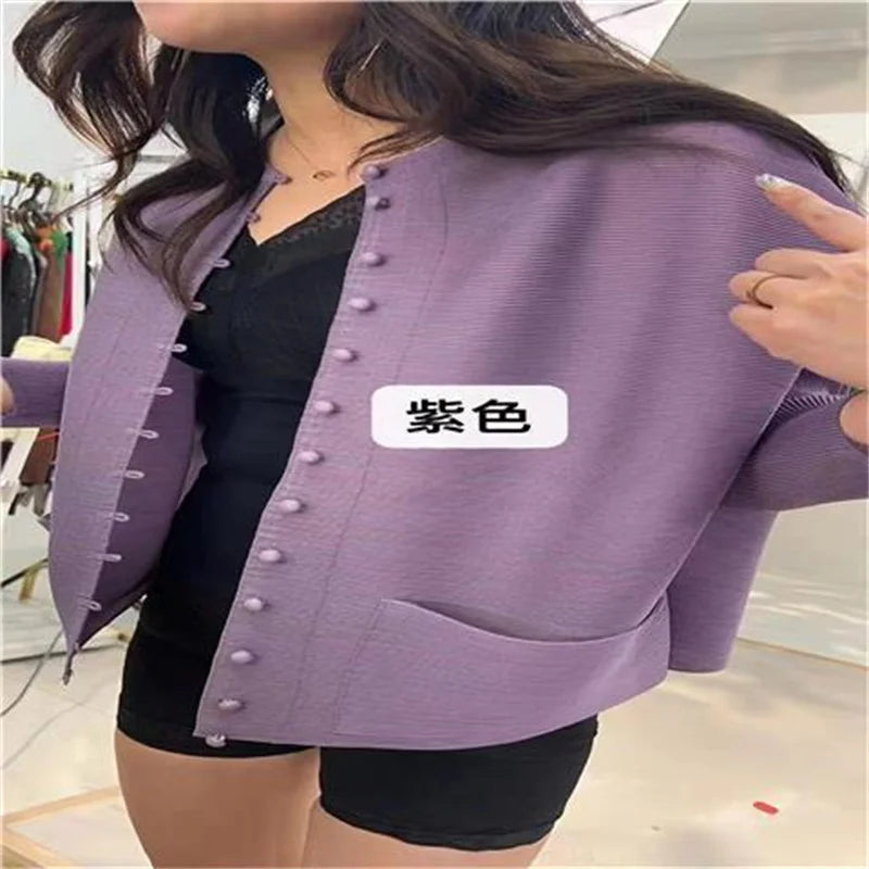 Woman Clothing T-shirt Bat Sleeves Loose and Pleated Small Jacket Women's Single-breasted Pocket Design Pleated Semi-Turtleneck - The world bestselling 