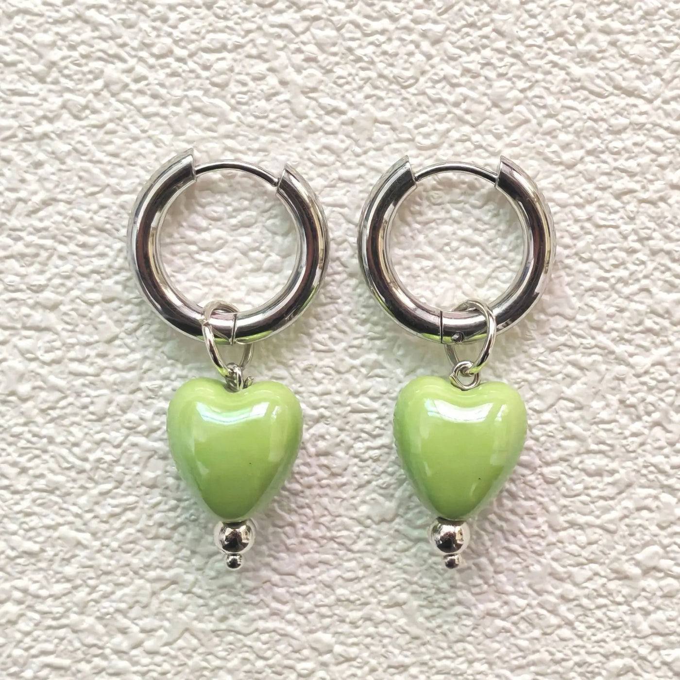 Stylish Elegant Sweet Biue Ceramic Heart Shape Pendant Earrings for Women Stainless Steel Double Ring Ear Cuffs Charm Jewelry