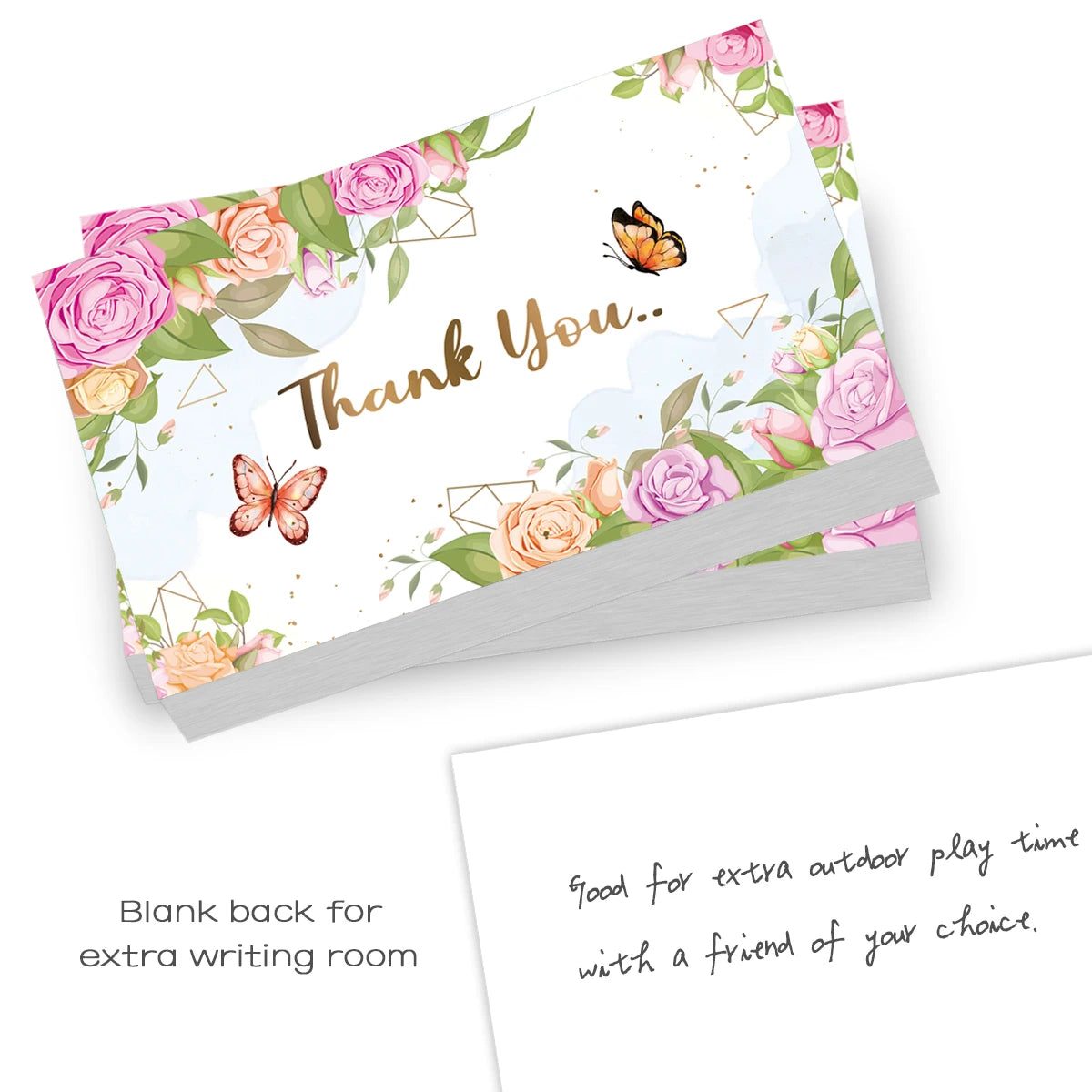 50pcs Flower Butterfly Design Thank You Card For Greeting Message Supporting Business Package Decor Order Shopping Purchase Card