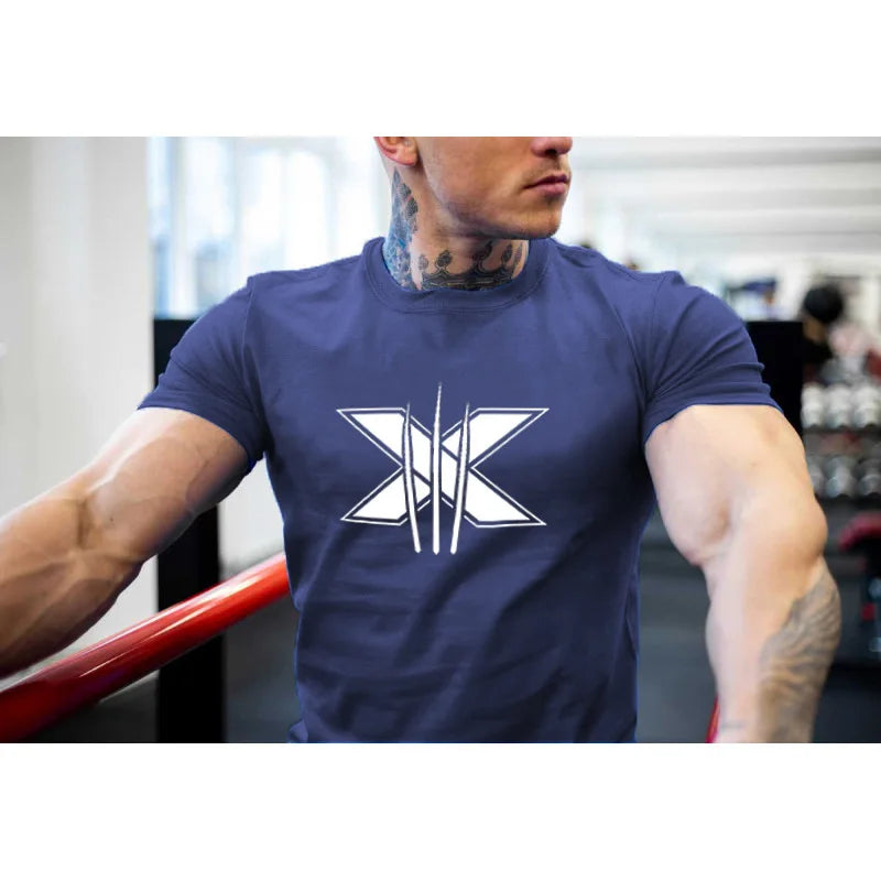 Men's Gym Fitness Clothing Man Cotton Sports Short Sleeve T-shirt Running Training Slim Printed Shirt Sweatshirt Casual Tops - The world bestselling 