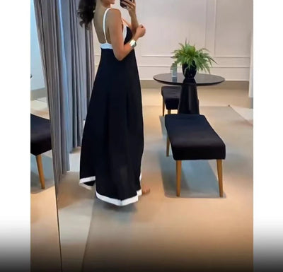 Women's Dress 2024 Summer Women's Clothing Fashion Elegant V-neck Casual Black and White Contrast Sleeveless Loose Long Dresses - The world bestselling 