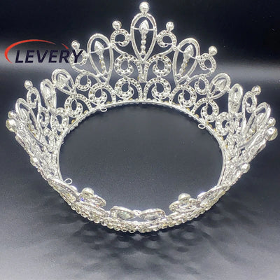 Levery Crystal  Bridal Crowns Women Wedding Hair Dress Accessories Veil Tiara Head Jewelry for Pageant