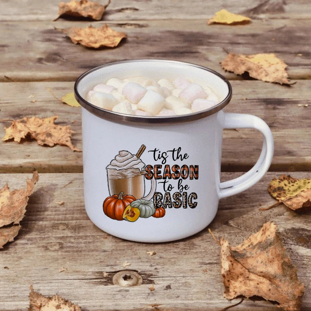 Hello Autumn mugs Thanksgiving Mug Flower Pumpkin Cup Print enamel Mug Fall Coffee cups party farmhouse decoration fall gifts