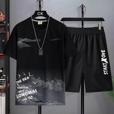 Trendy Suits for men  Men's Summer Shorts Set Gym Outfit Student Short Sleeve Tee 2 Piece Set Tracksuits Men Casual Men Clothing - The world bestselling 