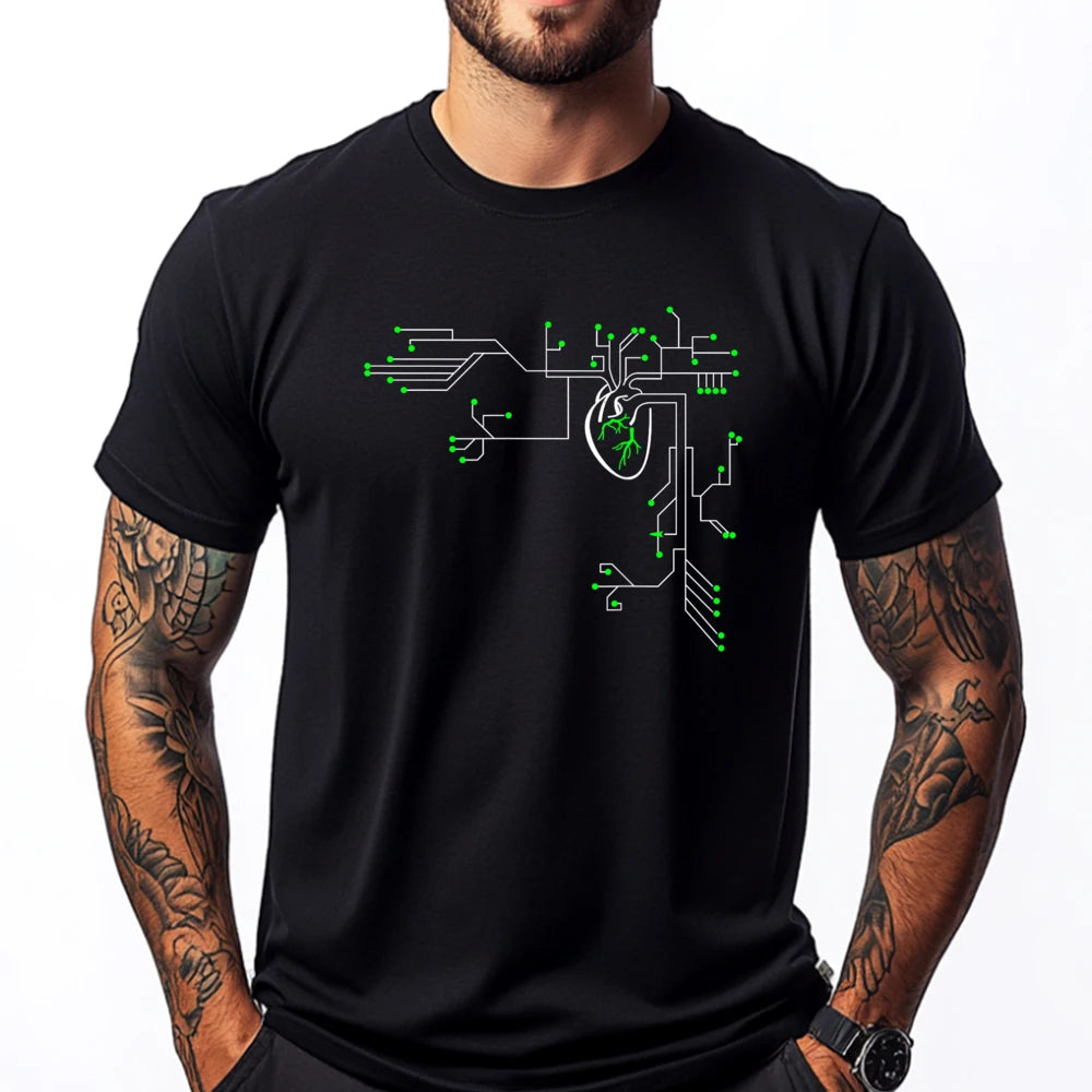 Digital Heart Computer Chip Circuit Electronics Geek Black Graphic T Shirts Designer Clothes Men Thanksgiving