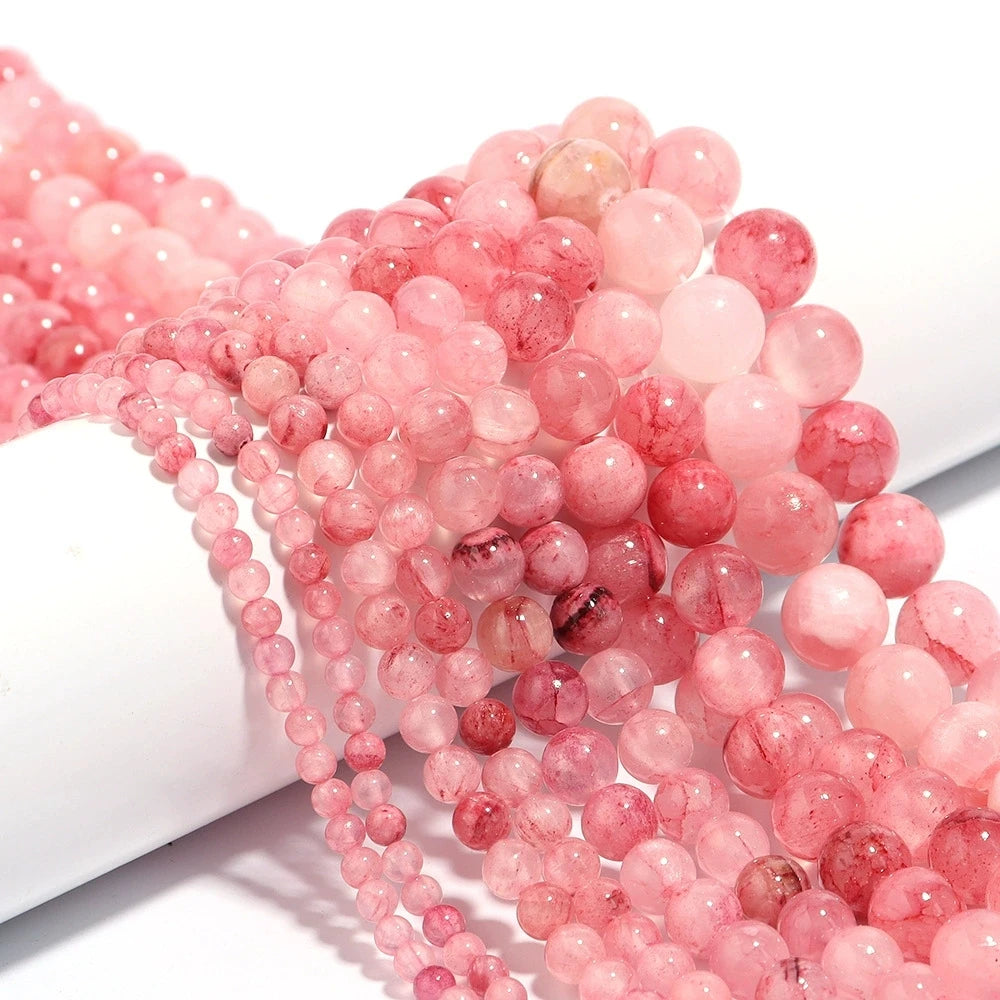 1Strand Natural Persian Jade Stone Pink 4/6/8/10/12mm Loose Spacer Gem Bead for Jewelry Making DIY Bracelet Necklace Accessories