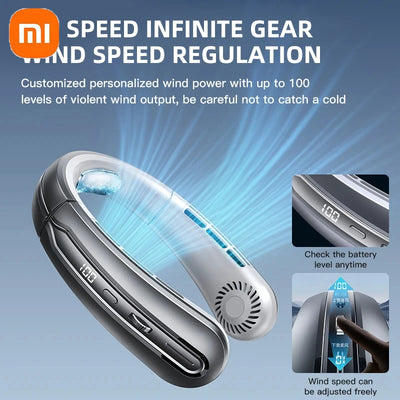 Xiaomi Portable Neck Fan 8800mAh MINI Electric Ventilador Silent Neckband Wearable Cooling FAN Rechargeable Neckband Air Coole