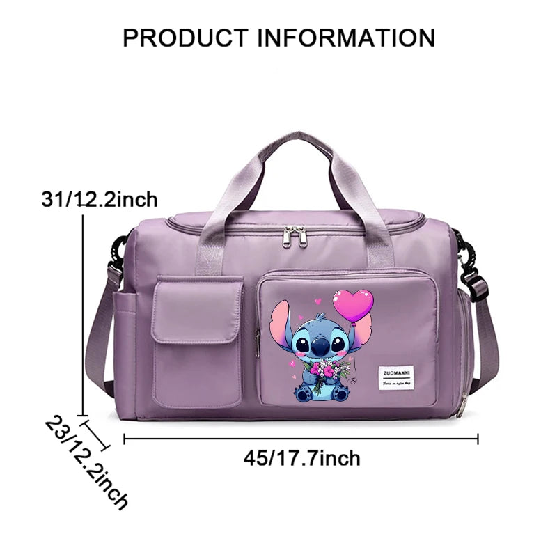 Disney Stitch Carry on Travel Bag Oxford Waterproof Sport Gym Tote Bags Large Capacity Weekender Duffle Luggage Portable Storage