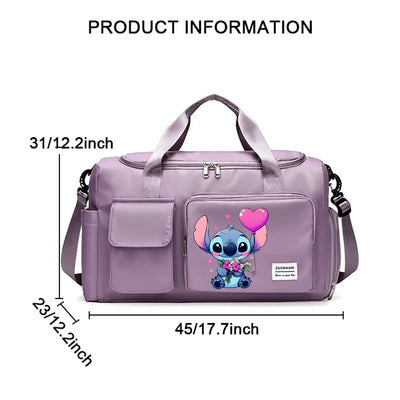 Disney Stitch Carry on Travel Bag Oxford Waterproof Sport Gym Tote Bags Large Capacity Weekender Duffle Luggage Portable Storage