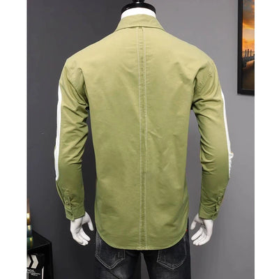 Men's Clothing Korean Fashion Contrast Color Lapel All Match Shirt Spring Autumn Casual Long Sleeve Slim Tops Camisas De Hombre - The world bestselling 