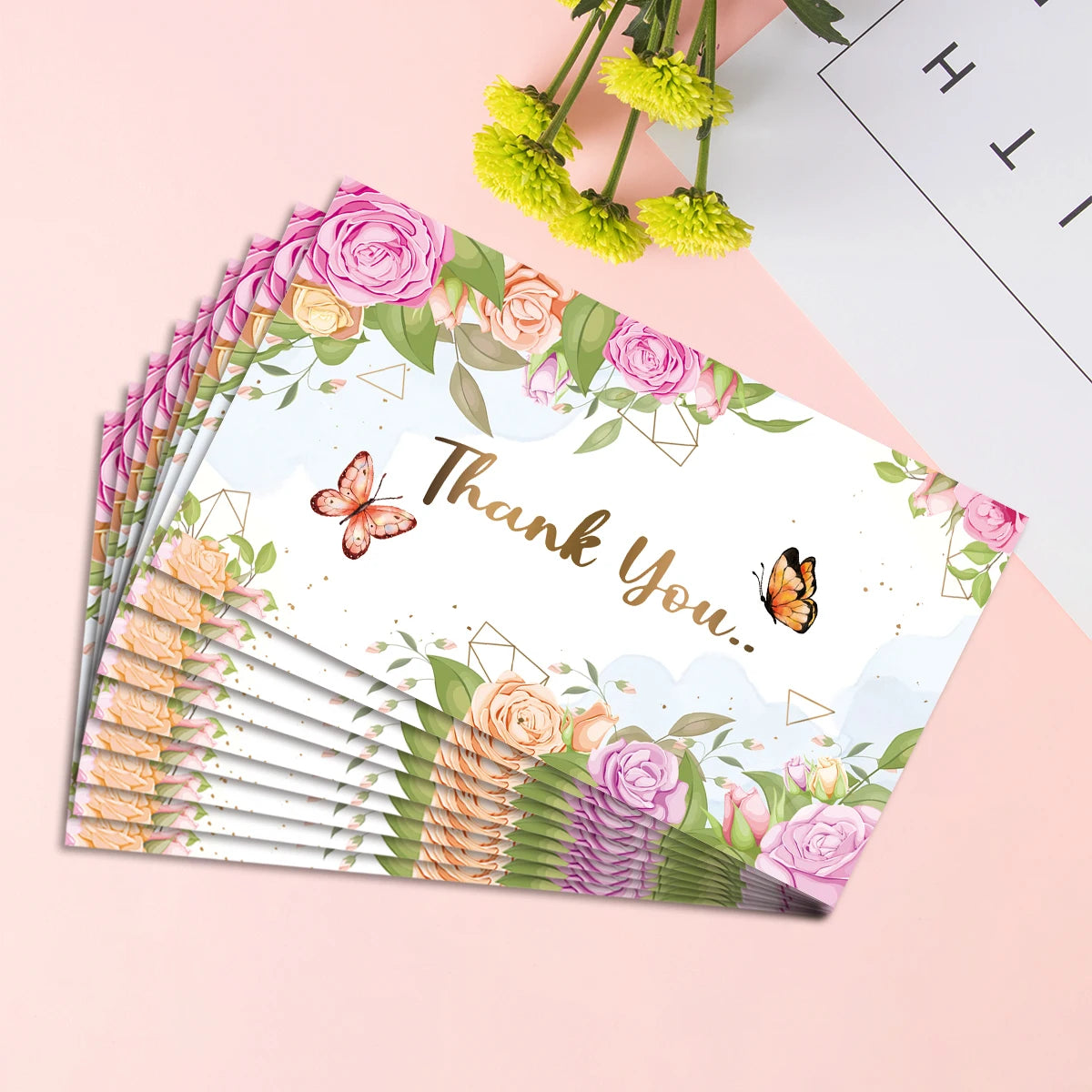 50pcs Flower Butterfly Design Thank You Card For Greeting Message Supporting Business Package Decor Order Shopping Purchase Card