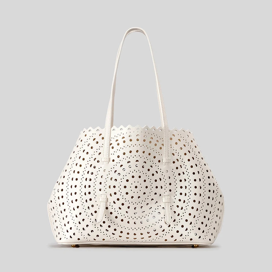 Women's Designer Brand Luxury Round Wave Large Capacity Shopping Tote Handbag Carved Basket Lady Shoulder Crossbody Mother Bag