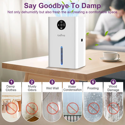 LOEFME Electric Dehumidifier 1800ml Tank, Quiet Dehumidifier for Home, with 6/8/10 Hour Timer for Bathroom, Kitchen, Living Area