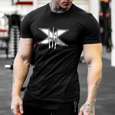 Men's Gym Fitness Clothing Man Cotton Sports Short Sleeve T-shirt Running Training Slim Printed Shirt Sweatshirt Casual Tops - The world bestselling 