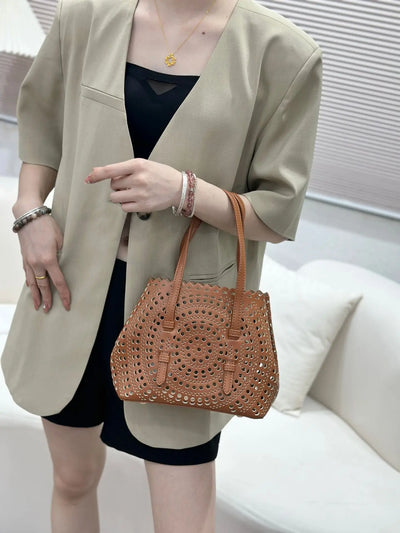 Women's Designer Brand Luxury Round Wave Large Capacity Shopping Tote Handbag Carved Basket Lady Shoulder Crossbody Mother Bag
