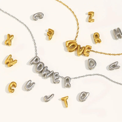 Minimalist Tarnish Free Stainless Steel Jewelry Personalized Mini Bubble Name Ballon 3D Puff Letter Charm DIY Necklaces Women