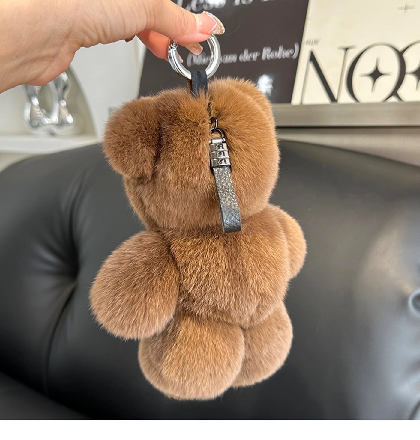 Fashion New Cute Bear Keychain Real Rabbit Fur Bear Doll Pendant Toys Keyring Handbag Charm Ornament Plush Jewelry Gifts