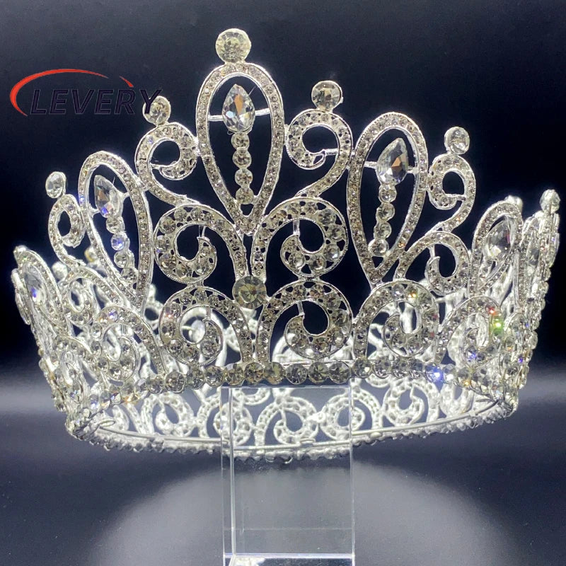 Levery Crystal  Bridal Crowns Women Wedding Hair Dress Accessories Veil Tiara Head Jewelry for Pageant