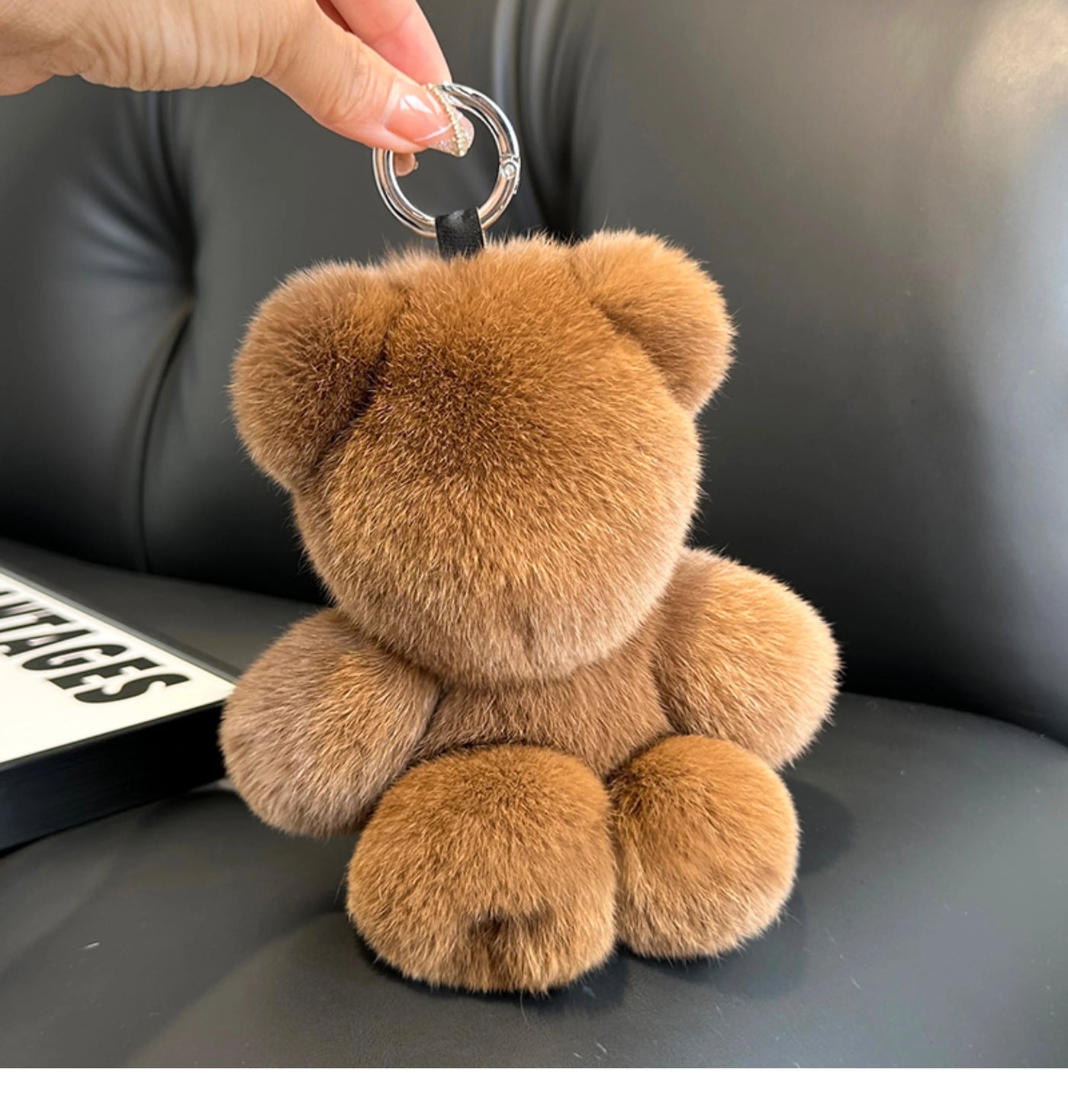 Fashion New Cute Bear Keychain Real Rabbit Fur Bear Doll Pendant Toys Keyring Handbag Charm Ornament Plush Jewelry Gifts