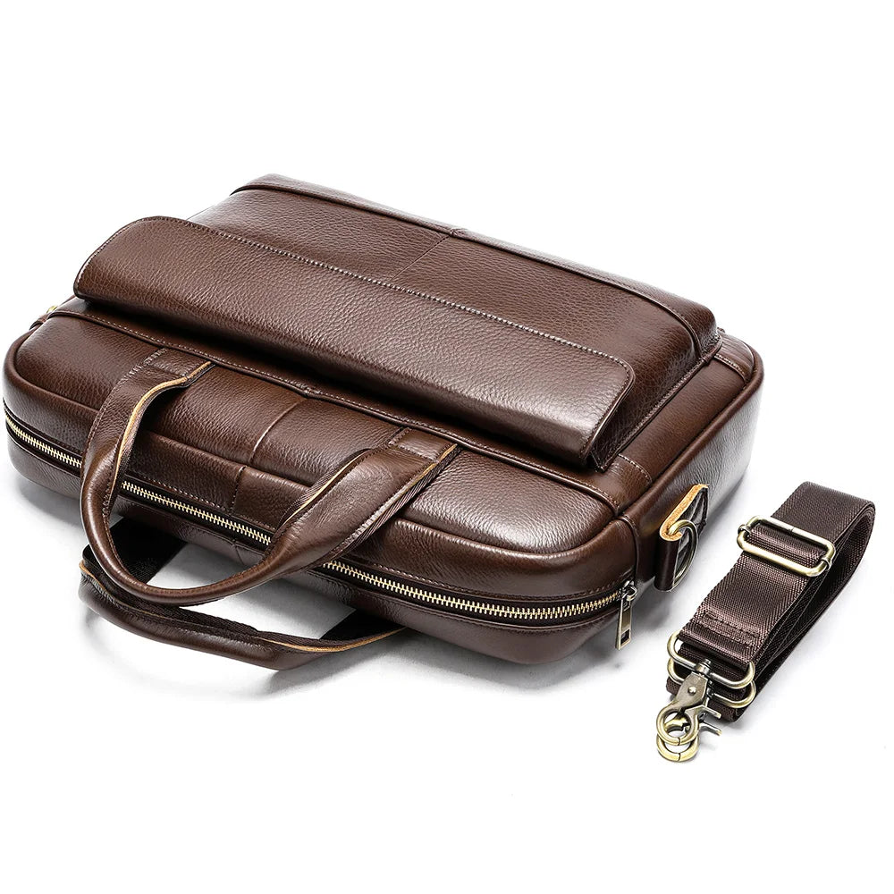 Men's Briefcase Leather Large Capacity Computer Business Shoulder Crossbody Bag Casual Cowhide Handbag For Men