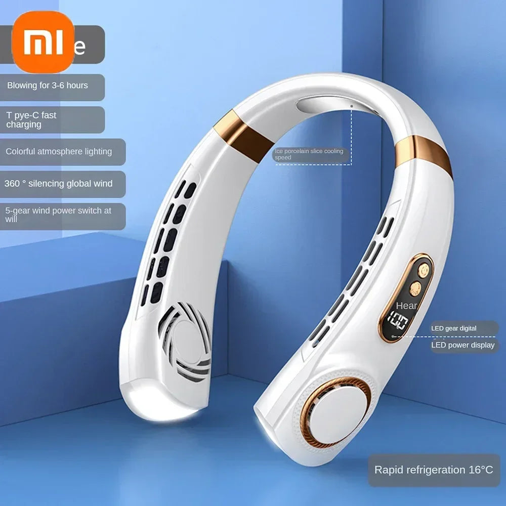 Xiaomi 8000mAh USB Neck Fan Portable Bladeless Mini Rechargeable Silent LED Digital Display Electric Air Cooler