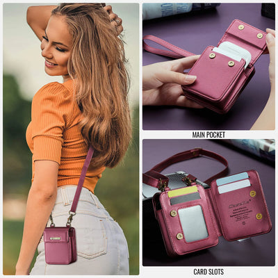 2 in 1 Crossbody Bag Case For Samsung Galaxy Z Flip6 Z Flip 5 Z Flip4 3 Screen Protector Luxury Leather Finger Ring Holder Cover