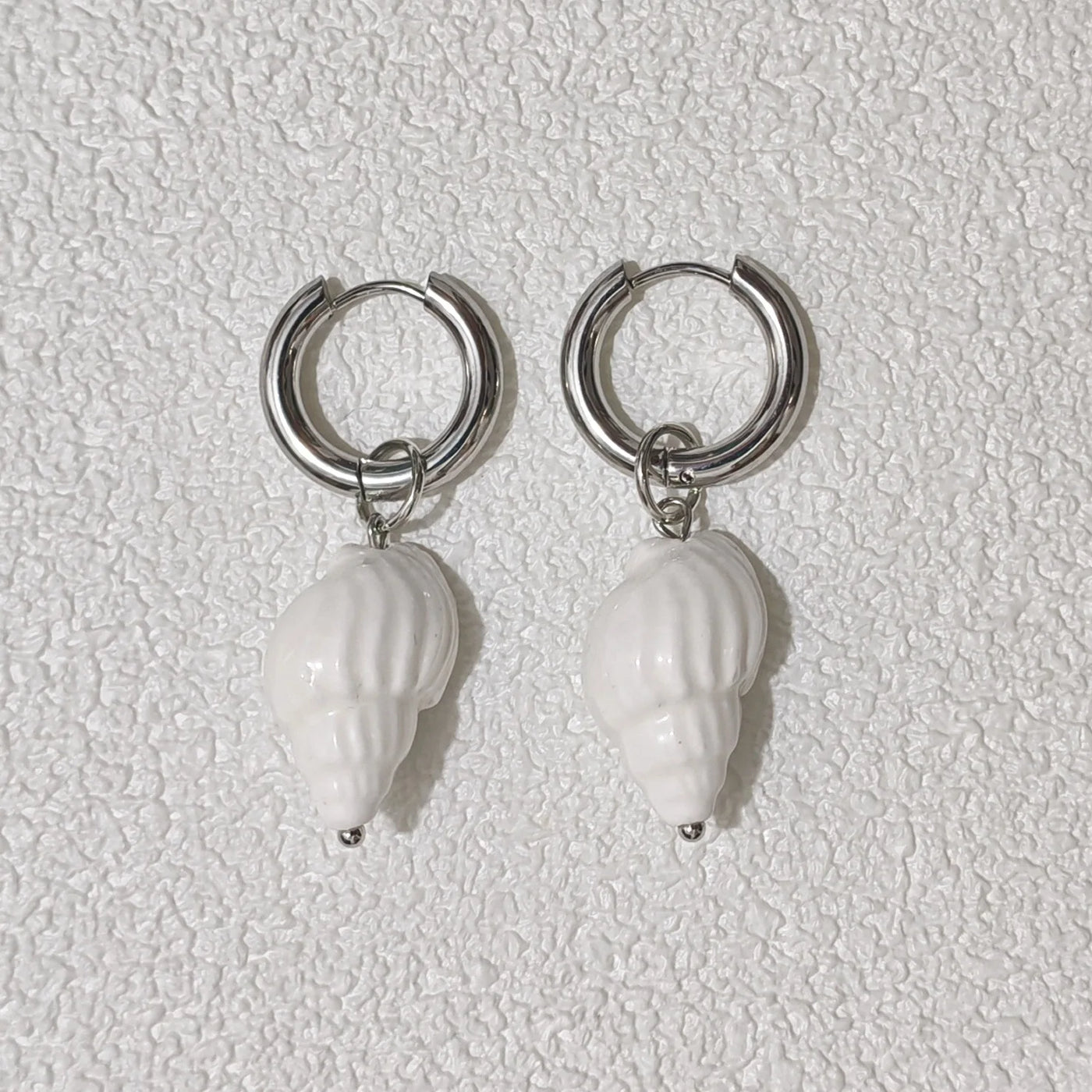 Stylish Elegant Sweet Biue Ceramic Heart Shape Pendant Earrings for Women Stainless Steel Double Ring Ear Cuffs Charm Jewelry