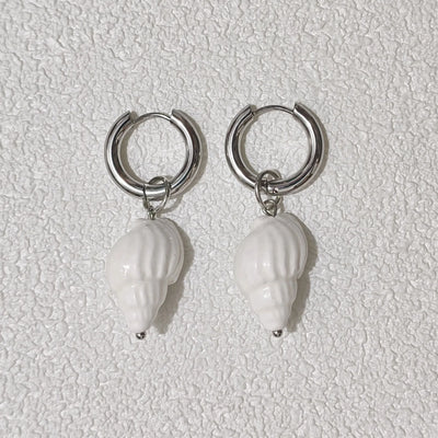 Stylish Elegant Sweet Biue Ceramic Heart Shape Pendant Earrings for Women Stainless Steel Double Ring Ear Cuffs Charm Jewelry