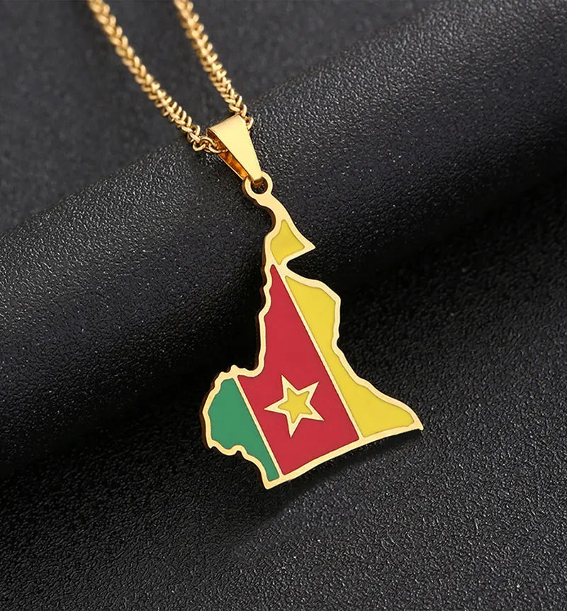Stainless Steel Enamel Cameroon Map Flag Necklace Unisex Couple Ethnic Patriotic Jewelry Gift Hot Sale European Style