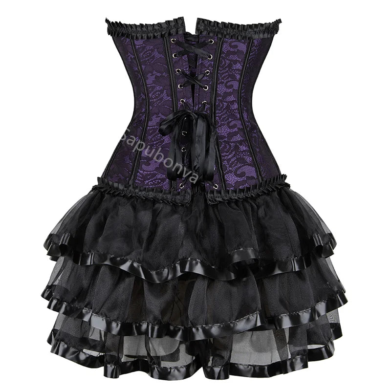 Corset Dress Tutu Skrits Set Overbust With Lace Costume Party Sexy Burlesque Ladies Outfit Plus Size Gothic Halloween Red Black - The world bestselling 